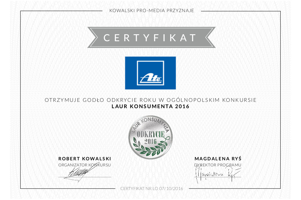 ATE z godłem Laur Konsumenta