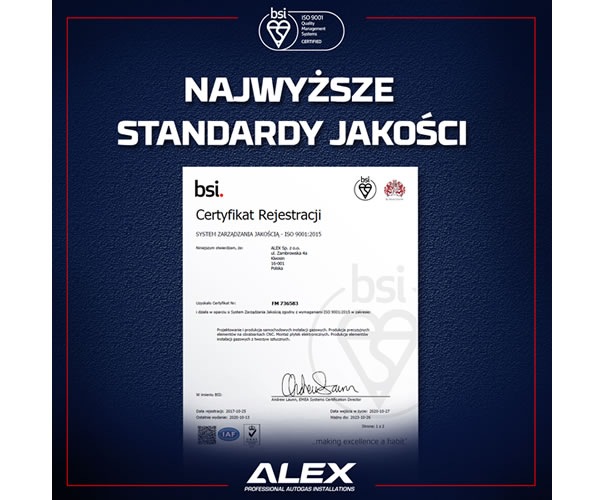 Międzynarodowe standardy ISO 9001:2015 w ALEX